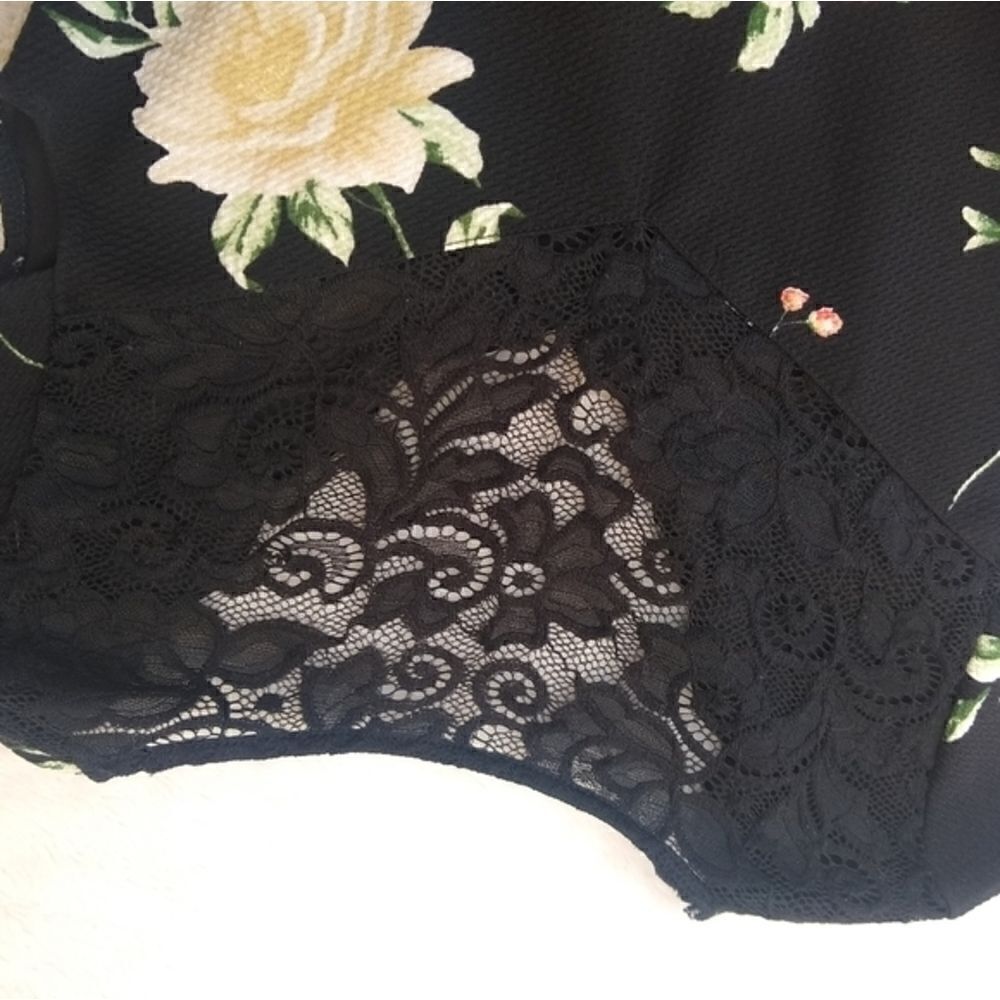 3 Pink Hearts xs black and floral dress spring mini dress summer vneck lace back - Picture 6 of 8